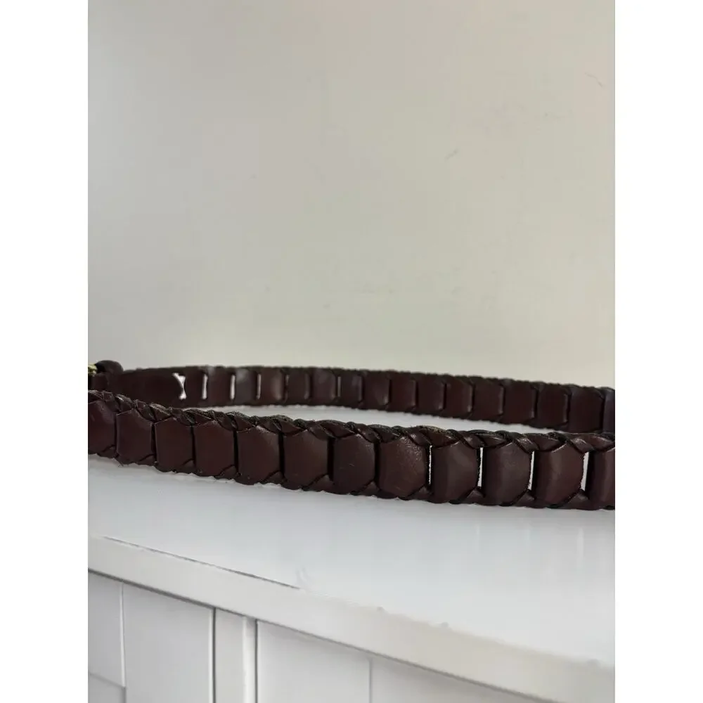 Men’s Brown Genuine Leather Bonded Link Belt 32 Gold Buckle